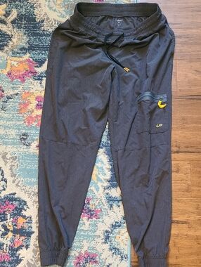Unipro Brand Charcoal Drawstring Mens Jogger Pants with Yellow Accent, Large